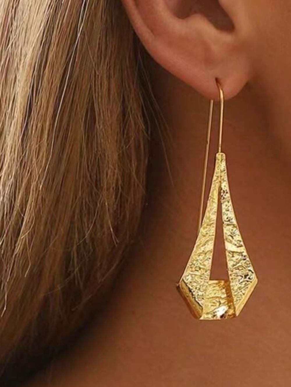 Polished Gold Folded Teardrop Dangle Earrings - Women Jewelry - Picture 4 of 4
